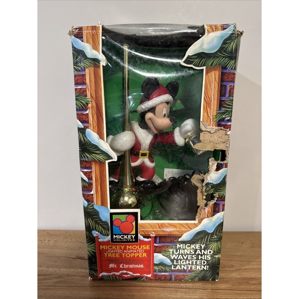 Vtg Mr. Christmas Mickey Mouse Santa Tree Topper 14" 1994 PARTS OR REPAIR